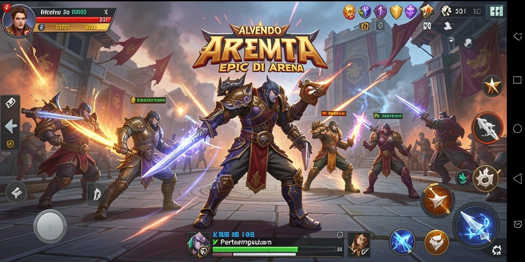 Tampilan utama gameplay ALVENDO dengan pertarungan seru dan karakter menarik.