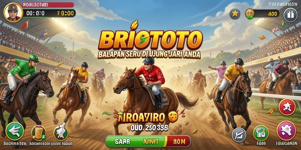 Screenshot gameplay BRIOTOTO menampilkan aksi balap yang mendebarkan.