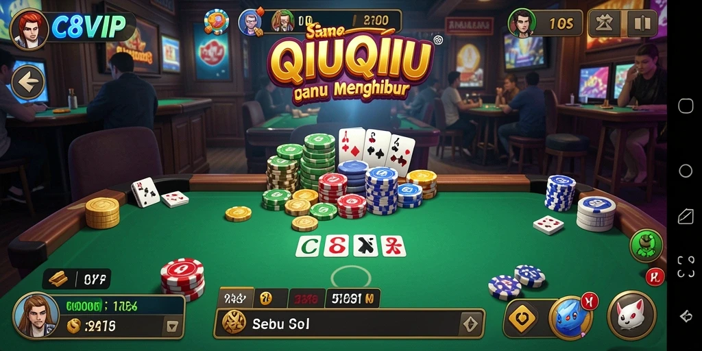 Screenshot utama C8VIP menunjukkan gameplay QiuQiu yang menarik.
