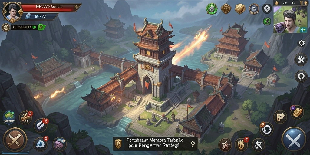 Tampilan gameplay seru dari HP777, menara berstrategi melawan gelombang musuh.