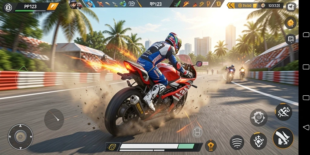 Tampilan gameplay seru di PP123 dengan lintasan balap motor.