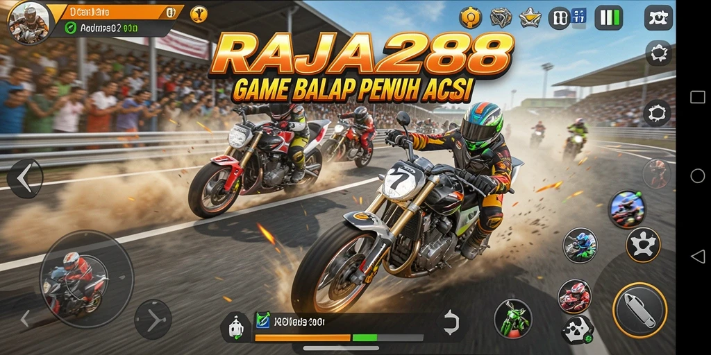 Gameplay seru dalam game balap RAJA288 dengan mobil cepat dan lintasan menarik.