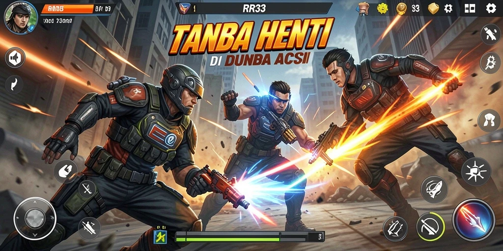 Screenshot gameplay RR33 menampilkan pertarungan dinamis dan seru.