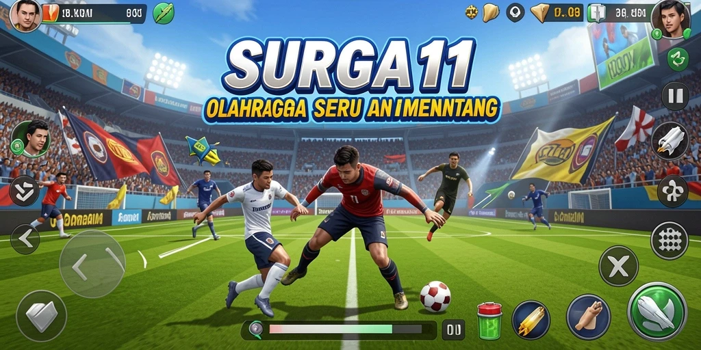 Screenshot gameplay SURGA11 dengan aksi olahraga yang menegangkan.